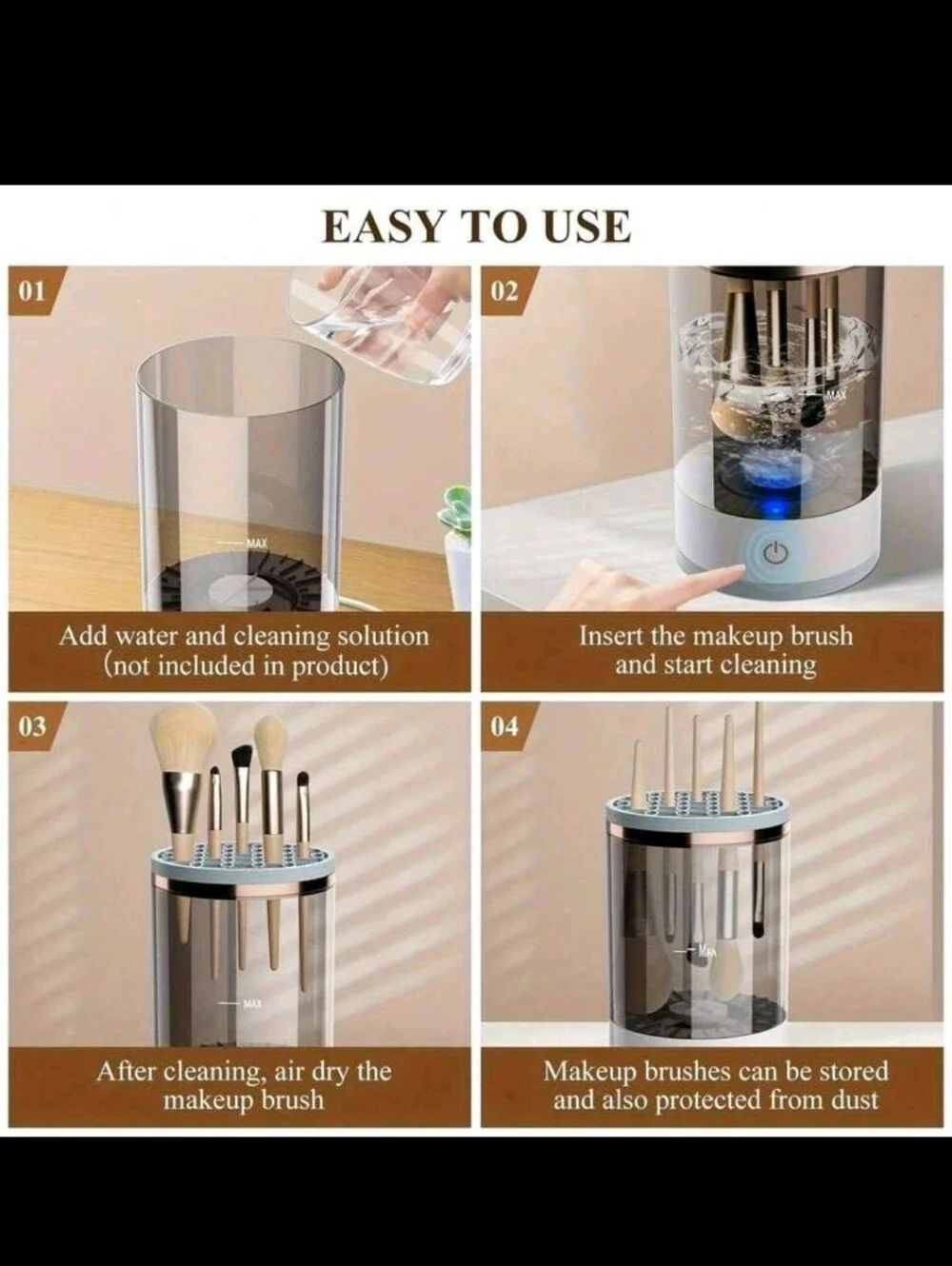 Portable Electric Makeup Brush Cleaner - White with Rose Gold Trim